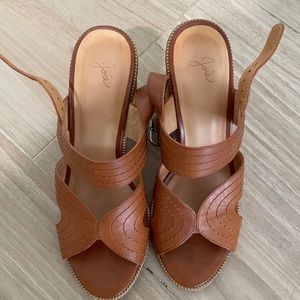 Cognac leather Joie block heels